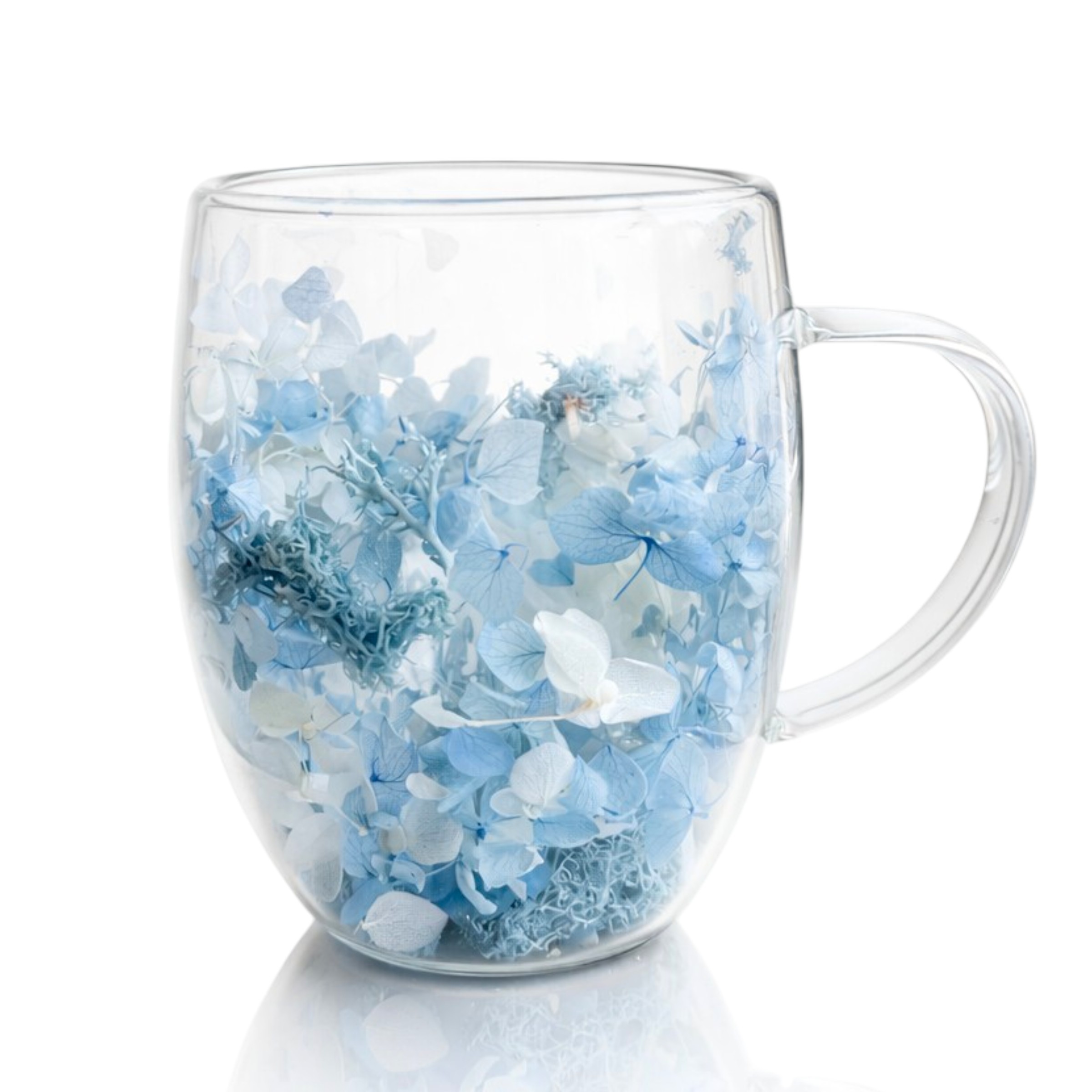 Ceasca din sticla termica cu flori in interior transparenta - Hortensii